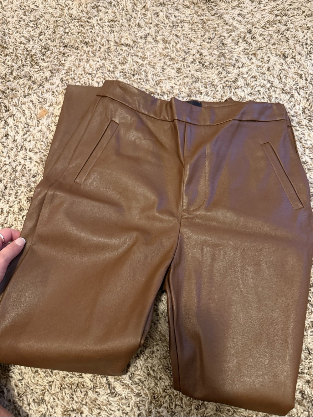 Lulu's Faux Leather Skinny Pants in Brown